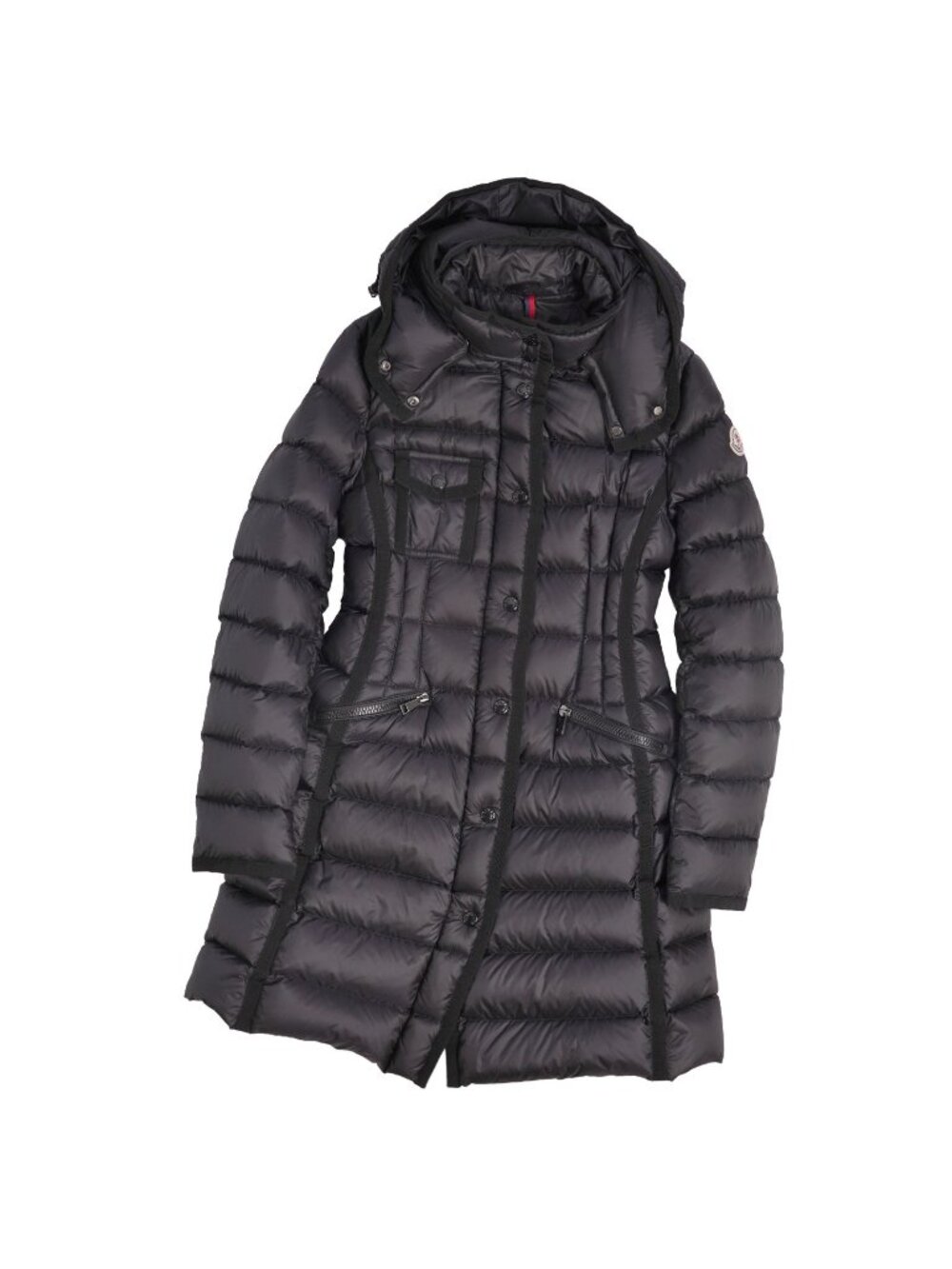Moncler Coat Long Hermine Hooded Down Zip-up Nylon Black 0